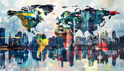 Fototapeta premium Multinational corporation expanding its operations into new countries, global map with highlighted regions of expansion. international growth design