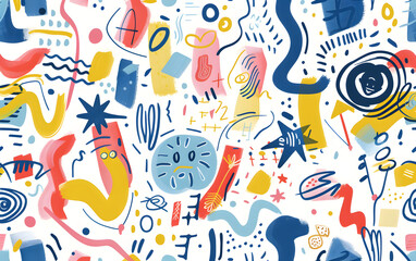 Obraz premium A colorful, abstract painting with many different shapes and lines