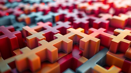 Obraz premium Abstract background of colorful plus signs in a repeating pattern. Perfect for tech and social media concepts.