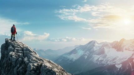 Hilfe beim aufstieg - bergsteiger auf einem gipfel im hochgebirge.