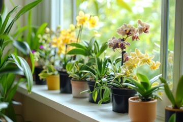 Fototapeta premium The leaves of a Phalaenopsis orchid are turning yellow because of root rot