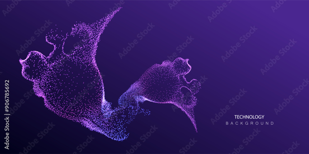 Poster big data explosion background. technology ai round particles dots banner. artificial intelligence fu