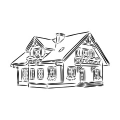 Vintage hand drawn Family House, line art Vintage house, Outline