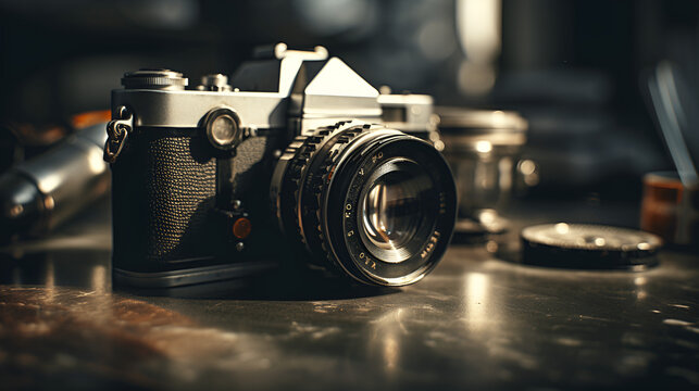 old photo camera on white