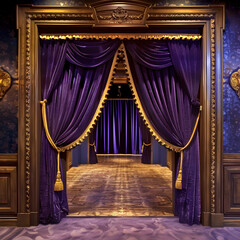 The purple curtains are hanging from the ceiling, creating a sense of grandeur