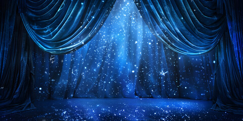 A blue curtain with stars on it