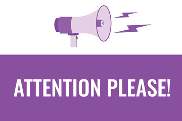 attention please! button, banner, label, template for website. attention please! text with colorful megaphone icon
