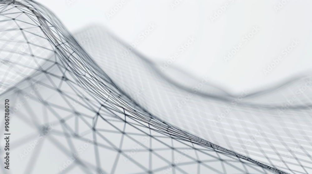 Poster abstract 3d rendering of a white and grey grid forming a wave shape. the image is perfect for backgr