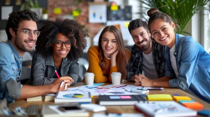 Working together on project. group of young mixed race business people working together in the creative office. team building concept. office life.