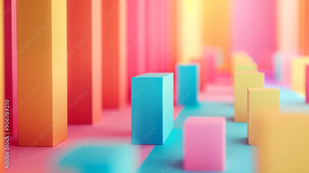 Poster abstract 3d illustration with vibrant colored blocks and columns