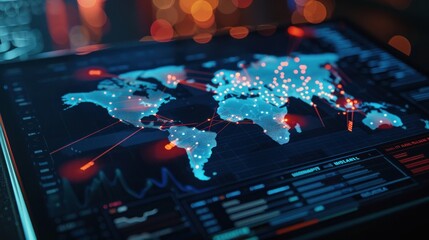 Global Network Map Displayed on a Digital Screen