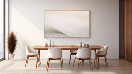 Modern living room with vacant white wall and beige couch,. Generative AI
