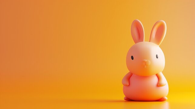 Cute pink bunny rabbit on a yellow background. A cheerful Easter or spring-themed image.