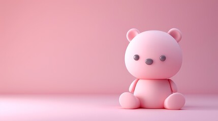 Obraz premium Cute pink teddy bear sitting on a pink background.