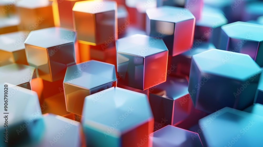 Poster abstract background of colorful hexagonal shapes, creating a dynamic and futuristic pattern.