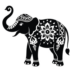 Fototapeta premium Ornate Black and White Elephant Silhouette with Floral Designs