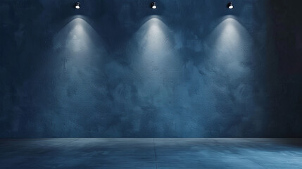 Minimalistic abstract background with light on dark blue wall