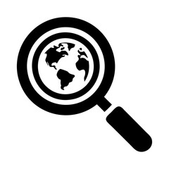 Silhouette magnifying search glass icon, flat black research vector illustration