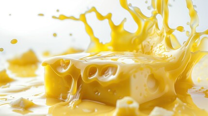 Splash of Cheese with Dripping Sauce in High Speed Photography