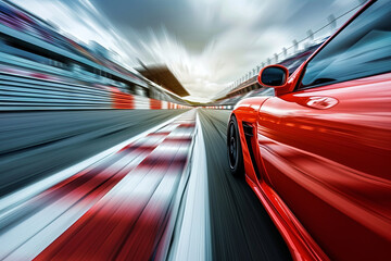 Race car speeding on track with motion blur