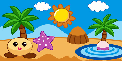 Obraz premium Beech scene, vector illustration, children's story, beech tree, forest background, nature illustration, kid-friendly art, woodland scene, beech leaves, forest animals, playful environment, outdoor set