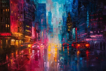 Cityscape at Night with Rain