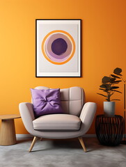 modern living room with yellow wall color. Generative AI