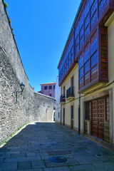 A street in the historic center of A Coruña, a city in Galicia, Spain.
