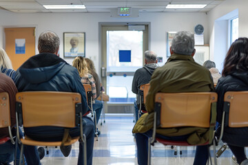 Patients waiting in doctor's waiting room