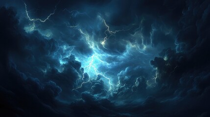 Intense night storm with lightning and dark clouds, showcasing the power of natural forces.
