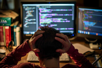 Fototapeta premium Stressed programmer holding his head