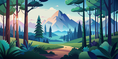 Forest with trees Scene Vector Illustration for kids story