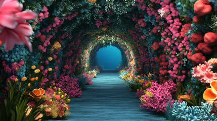 Underwater Floral Tunnel Leading to the Ocean Depths