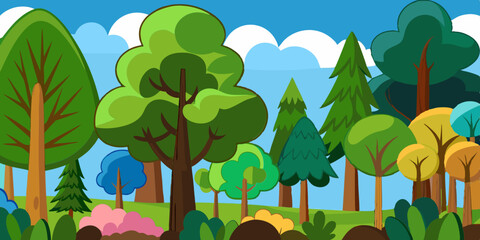 Forest with trees Scene Vector Illustration for kids story