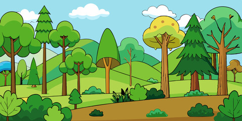Forest with trees Scene Vector Illustration for kids story