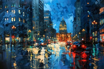 Night Cityscape with Illuminated Building