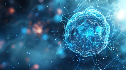 A vibrant, detailed illustration of a cell with glowing connections, symbolizing life, biology, and scientific advancement.