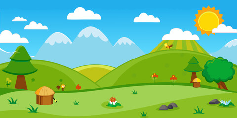 Mountains Scene Vector Illustration for kids