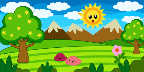 Mountains Scene Vector Illustration for kids