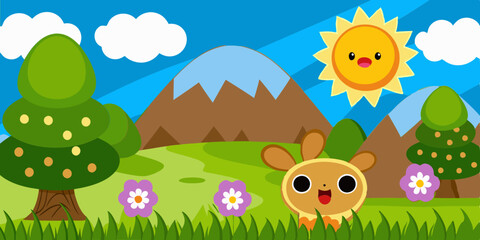 Mountains Scene Vector Illustration for kids