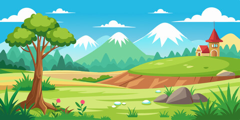 Obraz premium Mountains Scene Vector Illustration for kids