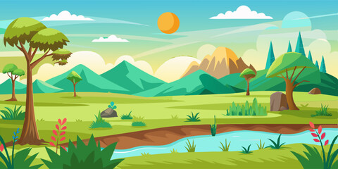 Mountains Scene Vector Illustration for kids