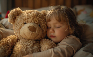 little child with teddy bear AI generated
