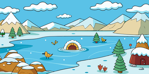Naklejka premium Tundra Scene Vector Illustration