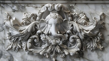 Ornate Ganes Marble Sculpture with Intricate Baroque-Inspired Design Details