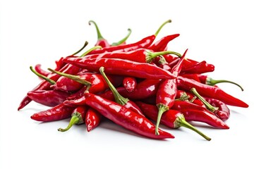 red hot chili peppers isolated on white background, full depth of field , ai