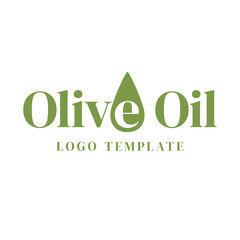 Olive oil vector logo template, organic product. Nature logotype with drop in the name. Vector logo.