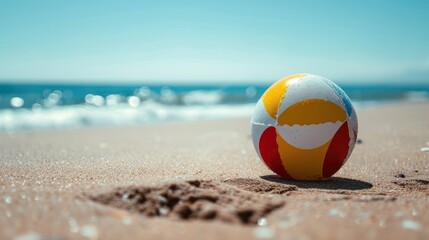 Obraz premium Beach Ball on Sandy Shore with Blue Ocean