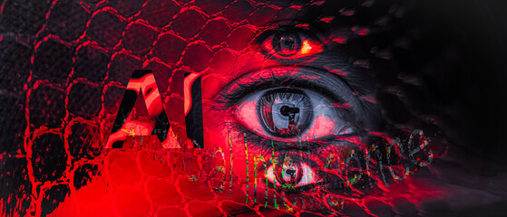 Imaginary AI logo design and Human eye abstract illustration Artwork with vibrant colorful abstract background