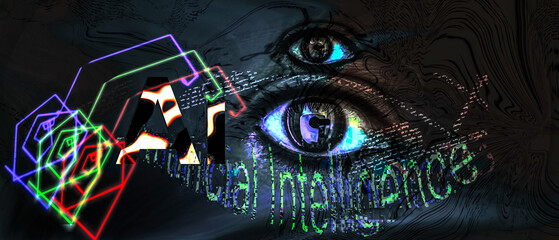 Imaginary AI logo design and Human eye abstract illustration Artwork with vibrant colorful abstract background